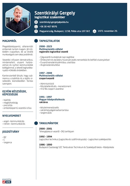1. sablon: sötétkék fejléc, két hasáb